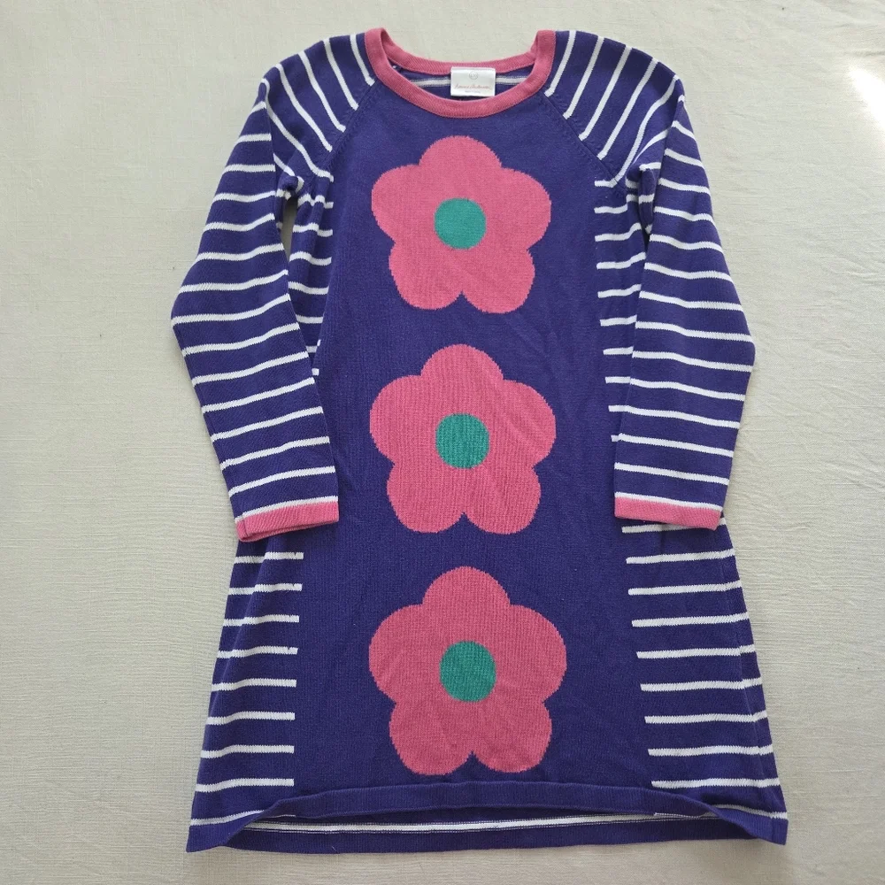 Hanna Andersson Striped Dress Pink Flower Design 130 Cm Kids 7/8 Girls Knit